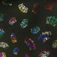 Luxury DENIM Foil CROWNS Fabric Material - BLACK